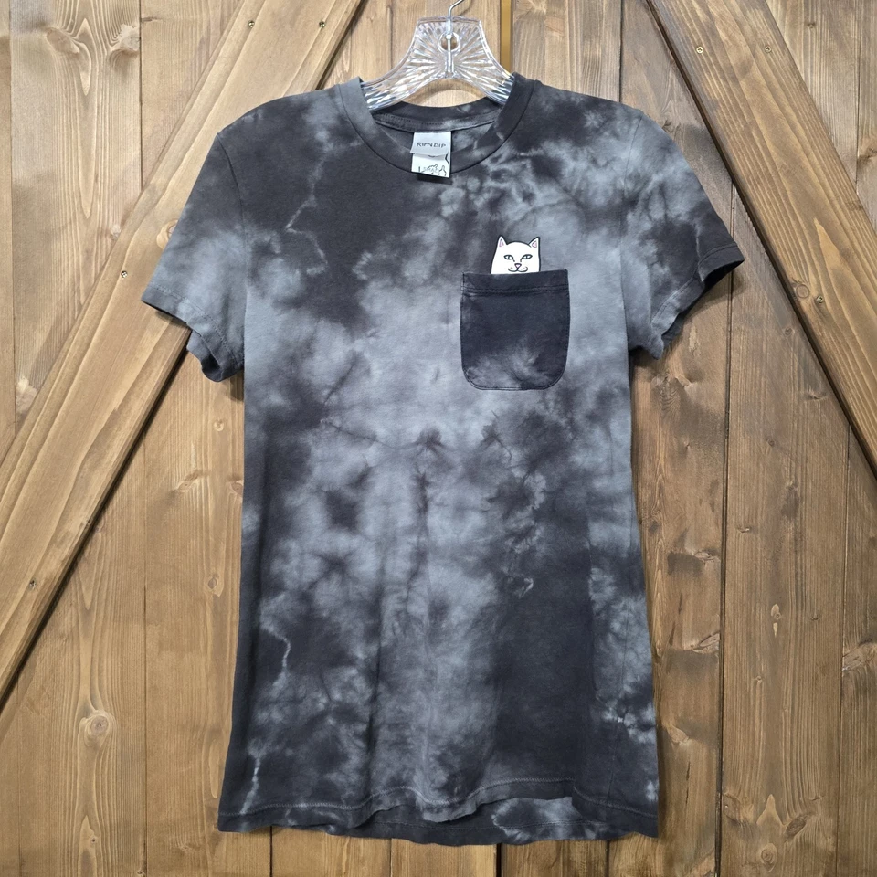 RIPNDIP T-Shirt Men Size S Gray Pocket Tee Lord Nermal Cat Graphic Streetwear - Image 1 of 4