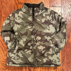 Gap Puffer Jacket Boys S (6-7)? Reversible Dinosaur Green Black Childs Coat READ - Picture 1 of 9