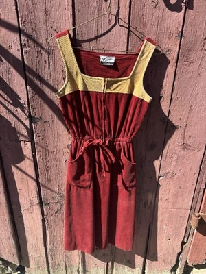 Vestido de Verano Vintage Christopher Lee Mujer Pana Pequeño Granate Años 60 Mod Foto 1 de 4