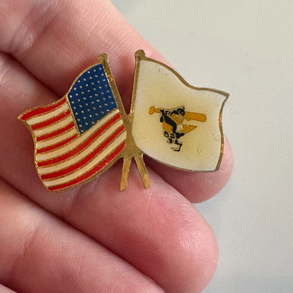 Vintage Pittsburgh Pirates & USA Crossed Flags Enamel Lapel Pin American - Image 1 of 3