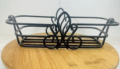Wrought Iron Bread Basket Tray Loaf Fleur De Lis Brown Oil Rubbed Bronze Planter - Image 1 of 4