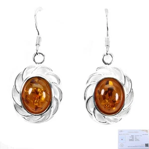925 Sterling Silver Earrings Oval Amber Poland 10x8mm Natural Gemstone Jewelry - Picture 1 of 14