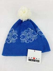 OBERMEYER Sport Beanie Wool Blend Blue w/Pom OSFM NWT - Picture 1 of 3