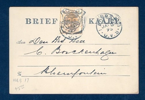 ORANGE FREE STATE H&G #17 POSTAL CARD INTERNALLY RATED 1898 - Image 1 of 1