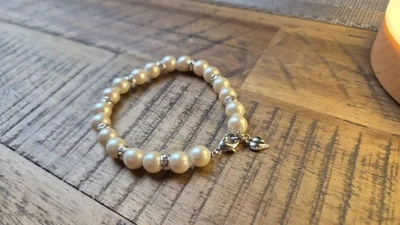 CAROLEE Perlenarmband Damen mit Silbernen Zwischenelementen und Strasssteinchen - Bild 1 von 3