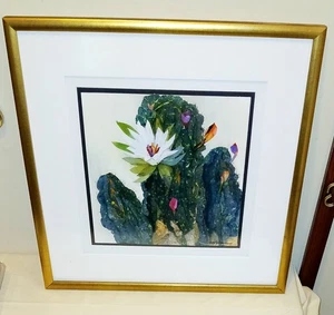 Acquerello a strati di fiore di cactus Jensen Beach Fl artista Betty Neubauer 21" - Foto 1 di 4