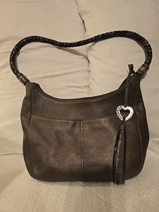 Brighton Barbados Handbag Metallic Wine Burgundy Leather Shoulder Bag Purse - Picture 1 of 15
