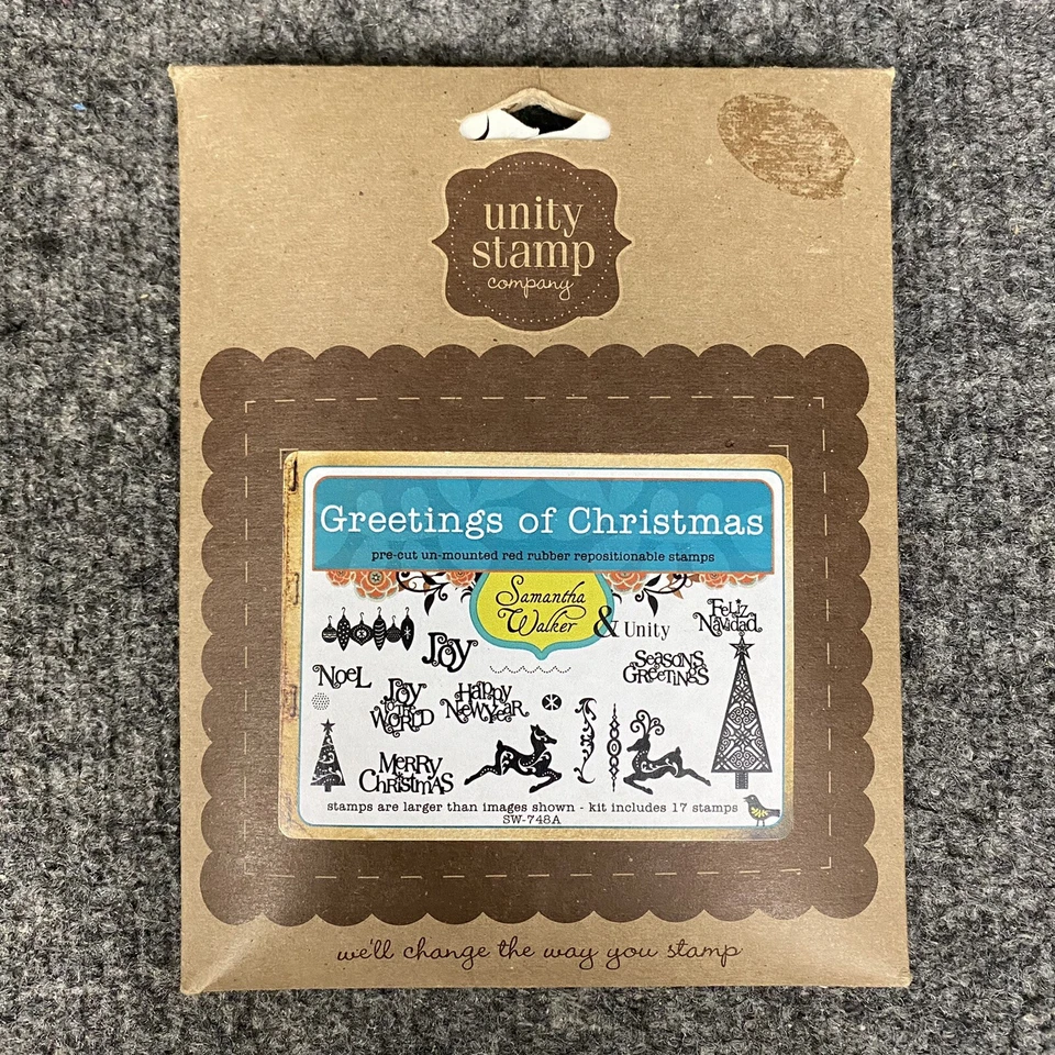 Unity Stamp Company Greetings Of Christmas Unmounted Rubber 17 Stamp Set NEW - Image 1 of 4