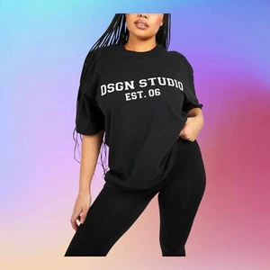 BNWT Black Pure Soft Stretch Cotton DSGN Studio Relaxed T-Shirt - Size 16 to 24 - Picture 1 of 6