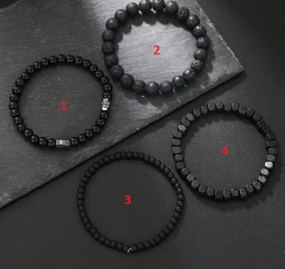 New! Black Volcanic Rock Lava Stone Beaded Bracelet Men Women Stone Beads - Image 1 of 3