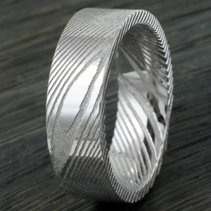8mm Men's Damascus Steel Flat Wedding Band Ring Size 9-13 - Picture 1 of 5