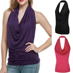 Chaleco Sin mangas Prendas para el torso Sexy Blusa Espalda Sin Espalda Mujeres Cuello Tanque Halter Dije - Imagen 1 de 11