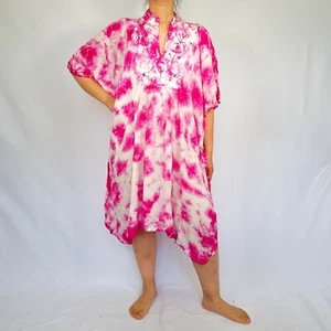 Womens Pink Kaftan Tie Dye Festival Hippie Baggy Thin Boho Beach Summer Loose - Bild 1 von 8