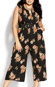 City Chic Floral Jumpsuit Womens plus size L 20 Crop Pant Business Formal Belted - Picture 1 of 15