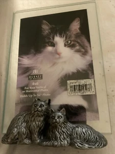 1998 Burnes Of Boston 4" x 6" Pewter Cat Photo Frame - Picture 1 of 4