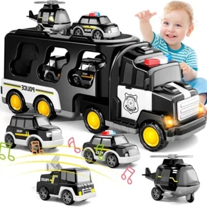 Feuerwehr Auto Autotransporter Spielzeug mit Licht und Sound Feuerwehrwagen Set - Bild 1 von 15