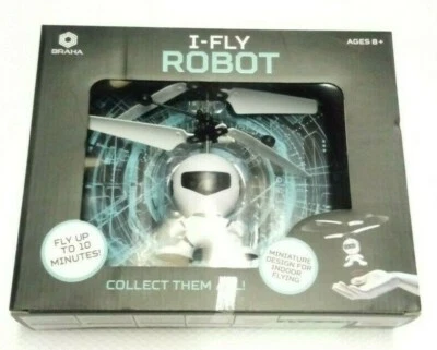 BRAHA I-FLY ROBOT FLYING HELICOPTER WHITE/BLACK INDOOR/OUTDOOR HOVER TECHNOLOGY - Image 1 of 2