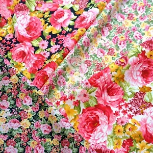 Bold & Mini Roses Floral 100% Cotton Fabric | Rose & Hubble Black Ivory - Picture 1 of 8
