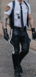 Herren Echtleder Hosen / Jodhpurs schwarze Lederhosen mit weißen Streifen - Bild 1 von 4