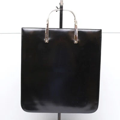 $780 Ralph Lauren Cartera Bolso de Mano Charol Negro Plata Mango Hecho en Italia  Foto 1 de 4