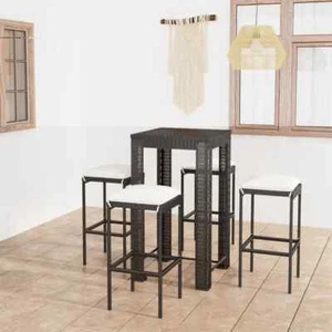 vidaXL 5 Piece Garden Bar Set with Cushions Poly Rattan Black - Picture 1 of 11