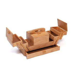 Vintage Antik Traditionell Natur Holz Freischwinger Nähbox 4 Stufen - Bild 1 von 2