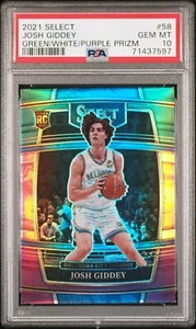 Tarjeta de novato Select Josh Giddey 2021 verde/blanco/púrpura Prizm #58 PSA 10 gemas/como nueva - Imagen 1 de 2