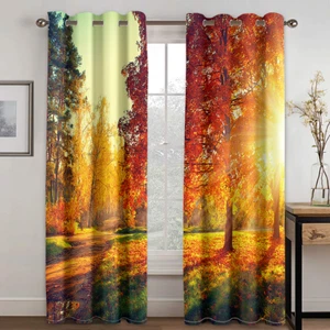 Forest Trees Maple leaves Window Curtain Drapes Living Room 2 Panels Bedroom - Picture 1 of 13