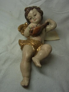 Angelo cherubino liuto legno intagliato dipinto ornamento vintage Oberammergau #F - Foto 1 di 11