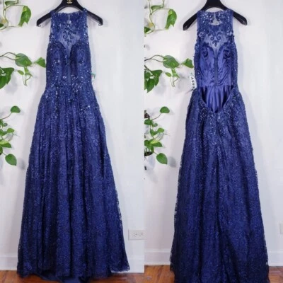 Vestido de Baile Junior 9 Mediano Azul Marino Princesa Lentejuelas Quinceañera Baile de graduación DAVE JOHNNY Nuevo Foto 1 de 4