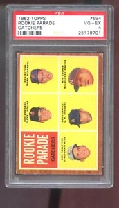 1962 Topps #594 Rookie Parade Catchers Ken Retzer Doug Camilli Bob Uecker PSA 4