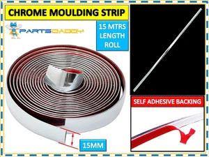 15MM x 15M CHROM STYLING ZIERLEISTE ZIERLEISTE SELBSTKLEBEND - METER METER FENSTER - Bild 1 von 1