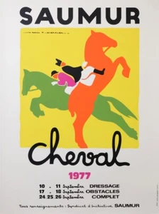 JEAN ADRIEN MERCIER OLD POSTER SAUMUR CHEVAL "HORSING" 1977 - Picture 1 of 1