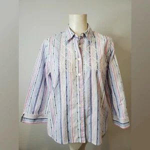Vintage Alfred Dunner Pastel Stripe Shirt  - Picture 1 of 7