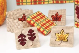 Mary Maxim Fall Welcome Coasters and Holder Plastic Canvas Kit - Set of 6 - - Picture 1 of 1