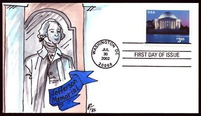 Scott 3647 $3.85 Jefferson Memorial Melissa Fox Hand Painted FDC 3 Of 6 - Image 1 of 2