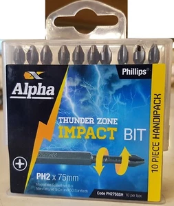 ALPHA Thunder zone PH2 x 75mm Impact Power Bit- Handipack (x10) - Picture 1 of 2