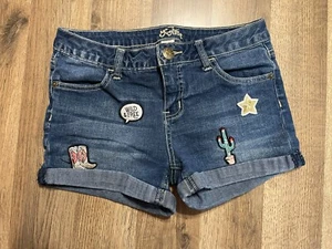 Justice Shorts, Girl's Size 14, Blue, Denim, Cactus, Star, Pockets, Cuffed - Picture 1 of 10