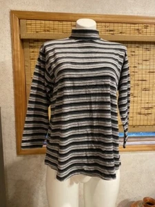 Motherhood Maternity Turtleneck Sweater Pregnancy Black and Gray Stripes Size L - Picture 1 of 5