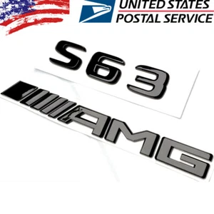 S63 AMG Emblem GLOSS BLACK Rear Trunk Badge Logo Nameplate Mercedes Benz W222 - Picture 1 of 3