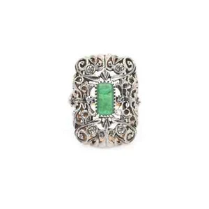 Elegante Anello in Oro e Argento 18 Carati con Smeraldo e Diamante - Imagen 1 de 4