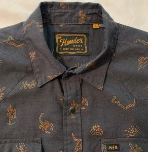 Howler Bros Shirt Mens L Bar B Pearl Snap Desert Debris : Antique Black - Picture 1 of 3
