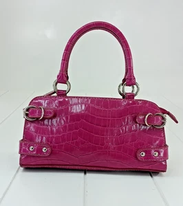 Vintage Y2K Hot Pink Krokoprägung Schnallen X Small Mini Doppelgriffe Handtasche - Bild 1 von 13