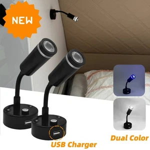 12V LED Reading Light Flexible Bedside Lamp With USB Port RV Camper Desk - Picture 1 of 8