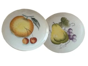Pair 2 Hand Painted Fruit Mini Plates Pear Peach Set 4” Dessert Kitchen Japan - Picture 1 of 6