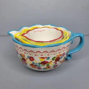 Pioneer Woman Set of 4 Nesting Measuring Cups Breezy Blossoms~ Ceramic - Picture 1 of 9