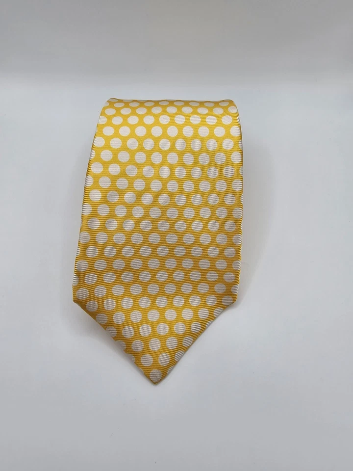 Kiton Napoli Italiano 100% Seda Blanco Lunares Amarillo Para Hombre Vestido Cuello Corbata Usado en Excelente Condición Foto 1 de 4