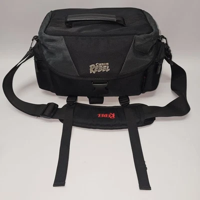 Bolso para gadget cámara Canon Rebel de lona negra con correa para el hombro usado en buen estado Foto 1 de 4