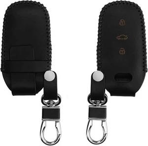 Leather Key Cover Compatible with Audi 3 Button Keychain Case Black - Picture 1 of 6