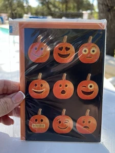 Hallmark Halloween Grußkarte 6 Stück Pack schwarz Kürbisse lustige Gesichter - Bild 1 von 2